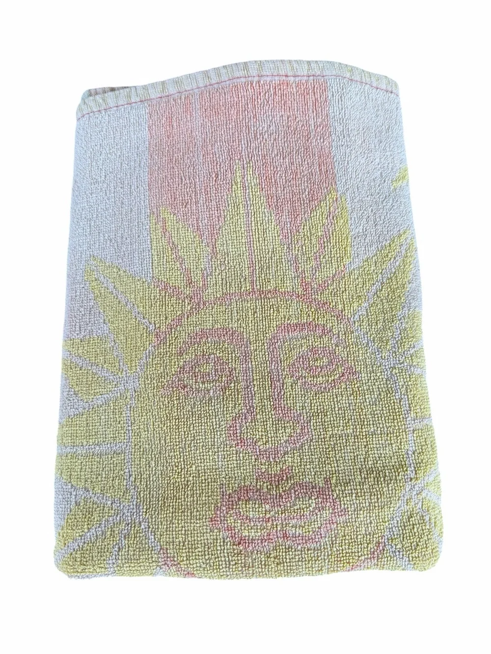 Vintage Pastel Stripe Celestial Sunface Beach Towel Sun Moon Stars 25x54 Fair